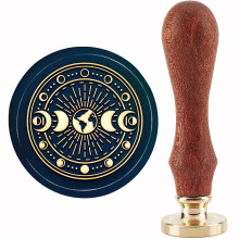 Carimbo de cera com fases da lua, 30 mm, com cabeça de latão removível, compatível com designs de astrolábio, carimbo de madeira vintage para