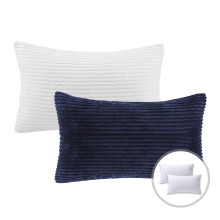 Phantoscope Christmas Decorative Throw Pillow Bundle, Corduroy Striped Velvet 12"x20", White & Navy, 2 Pack with Inserts