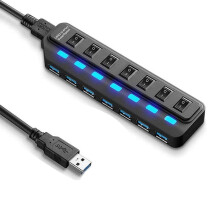 USB 3.0-hub, 7-poorts USB-hub/splitter met 5 Gbps hoge datasnelheid, USB-verlenging, datasplitter en voedingshub voor pc, laptop en printer.