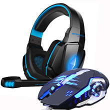 Casque de jeu avec microphone + souris de jeu bleue