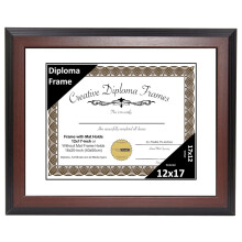 TiaGOC 12x17 Mahogany Finish Diploma Frame with White Matting Holds 12 by 17-inch Documents with Glass and installed Wall Hanger