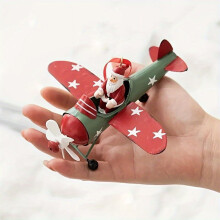 Ornamento vintage a forma di aereo in ferro con Babbo Natale, pupazzo di neve e ali stellate - Montaggio a parete, non necessita di alimentazione,