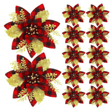 Decorazioni natalizie in offerta! Giyblacko25 pezzi Fiori natalizi artificiali glitterati con clip Ornamento floreale per albero di Natale