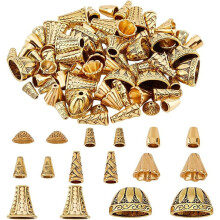 80Pcs Cone Bead Caps, 8 Styles Antique Golden Tibetan Alloy for Earring, Bracelet, Necklace DIY Jewelry Craft Making