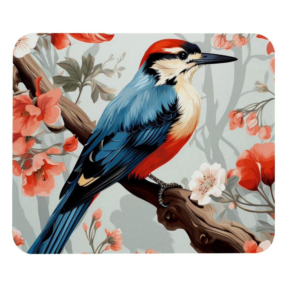 Flowers Woodpecker Mouse Pad With Non-Slip Rubber Base, 8.3'' X 9.8'' Square Computer Gaming Mat For Laptop, Office, Home Red 9395123616926