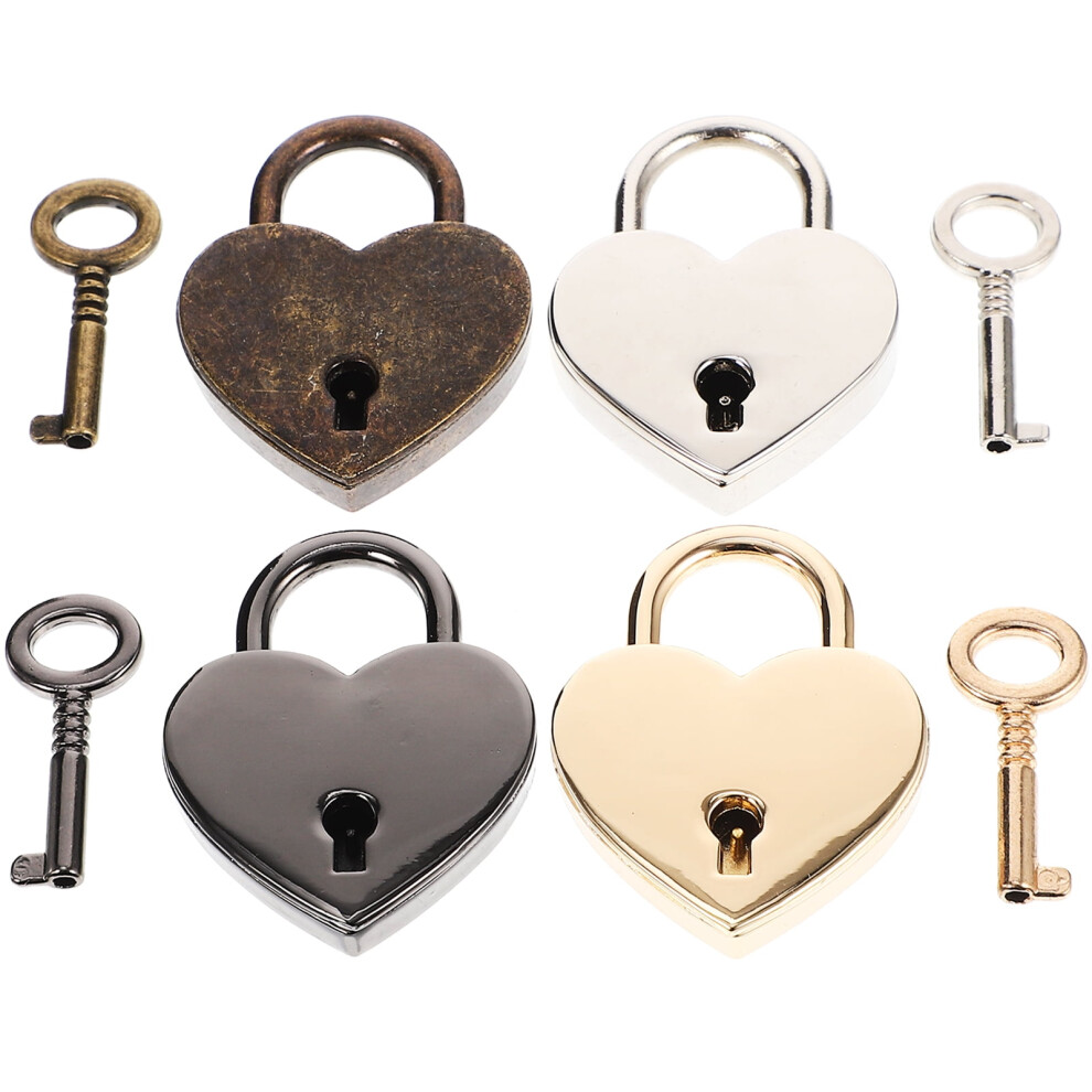 4 Pcs Love Couple Padlock Mini Traveling Jewelry Case Heart Locks With Keys Lovers 9395123617152