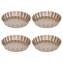 Tart Pan, 4 Inch Mini Quiche Pan Removable Bottom Non-Stick Tin, for Oven Baking Carbon .(4 Packs)