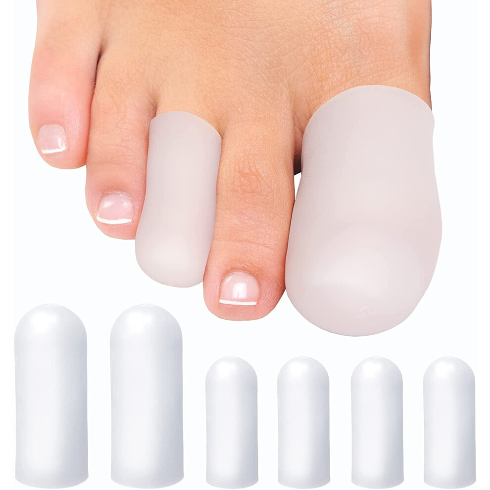 Soft Gel Toe Cap - 6 Protectors for Men & Women, Cushioning Sleeves for Ingrown Toenails, Corns, Blisters, Hammer Toes Relief