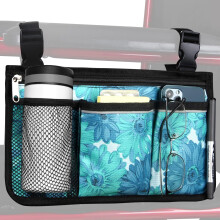 Verbesserte Armlehnentasche in Blumenfarbe für Rollstühle, kompatibel mit den meisten Rollstühlen, Gehhilfen und Rollatoren, Seitentasche mit