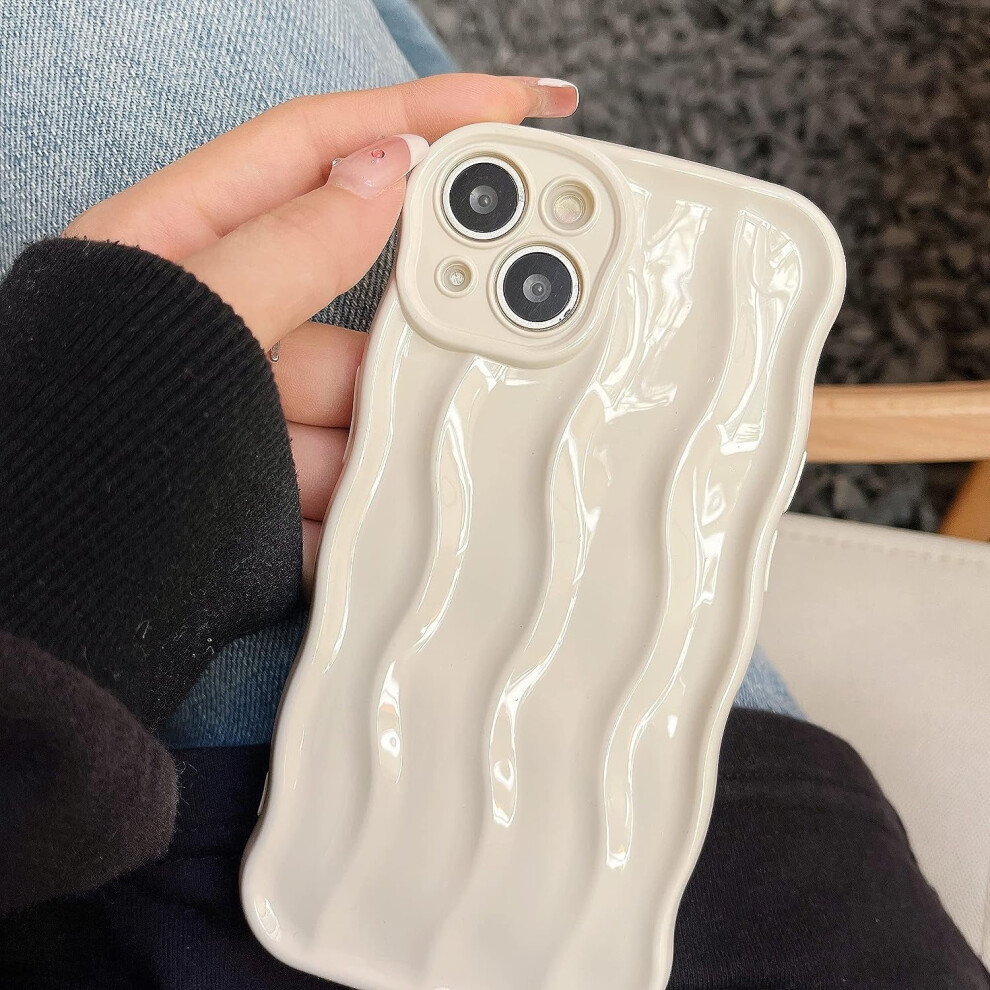 Xizyo Compatible With Iphone 14 Case 6.1 Inch Cute Wavy Curly Wave Aesthetic Water Ripple Soft Bumper Shockproof Silicone Case For Women Girls, Beige Cream 9395123724034