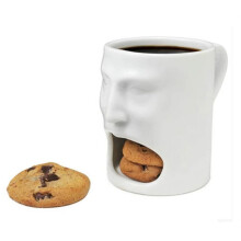Funny Coffee Mug with Cookie Holder, Ceramic Tea Cup, White Human Face Style Drinking Mug – Compatible with Daily Kitchen Use