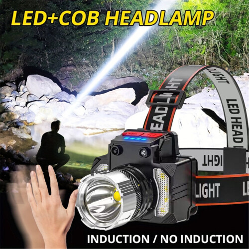 Lanterna de cabeça LED recarregável de 500 lúmens com feixe amplo de 230, modo sensor, clipe, compatível com camping e corrida, Gadgets