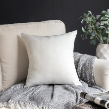 Phantoscope Soft Textured Linen Burlap Series Decorative Throw Pillow, 18" x 18", White, 1 Pack