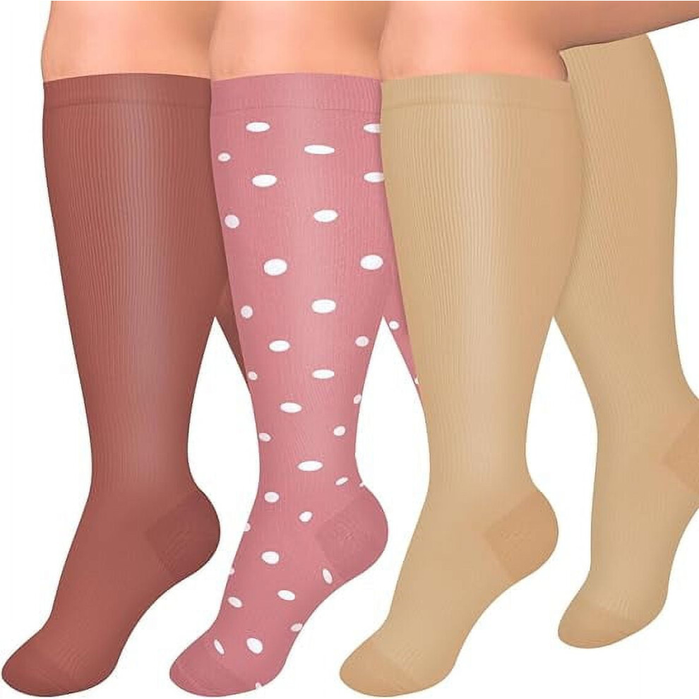 3 Pairs Plus Size Compression Socks for Women and Men Wide Calf 20-30mmhg Extra Knee High Support for Circulation,XXL
