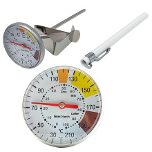 Thermomètre à mousser pour café et chocolat - Acier inoxydable, compatible avec les pichets de 350/590/950 ml, cadran de 5 cm, tige de 12,5 cm,