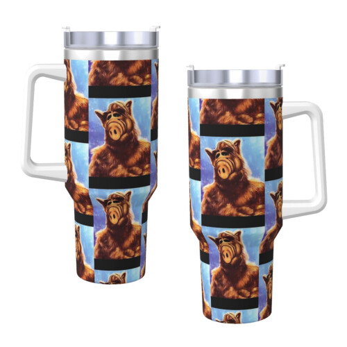 Ποτήρι Alf40Oz με λαβή και καπάκι από άχυρο, μονωμένο ποτήρι, μπουκάλι νερού από
