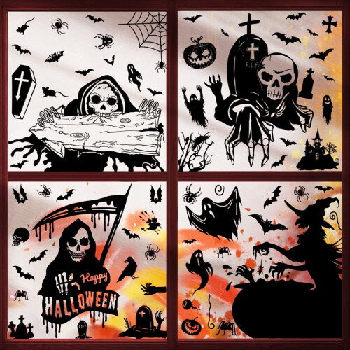 Προσαρμογές παραθύρου για το Halloween - Μαύρα αυτοκόλλητα από γυαλί Grim Reaper, Skeleton, Ghost 1