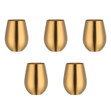 Lot de 5 verres à bière, vin, cocktail, jus, lait, en métal doré
