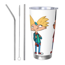 Gobelet isotherme Hey Arnold de 590 ml (20 oz), en acier inoxydable, avec couvercle, idéal pour les voyages et les activités de plein air.