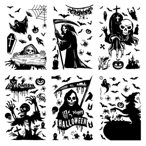 Προσαρμογές παραθύρου για το Halloween - Μαύρα αυτοκόλλητα από γυαλί Grim Reaper, Skeleton, Ghost 2