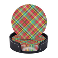 Lot de 6 sous-verres en cuir, motif Madras à carreaux diagonaux pixélisés, pour boissons, dessous de tasse, cadeau de pendaison de crémaillère,