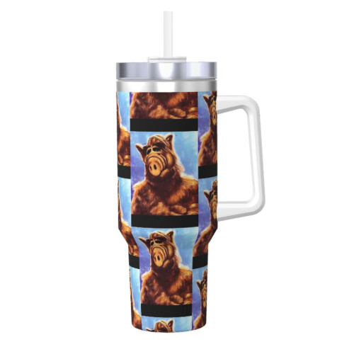 Ποτήρι Alf40Oz με λαβή και καπάκι από άχυρο, μονωμένο ποτήρι, μπουκάλι νερού από 1