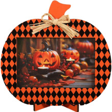 Pumpkin Photo Frame for Photographs Wooden Pumpkin Picture Frames Decoration Crafts Orange Photo Frames Ornament for Fall Thanksgiving Party Home