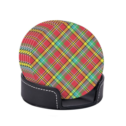 6 τεμάχια δερμάτινα σουβέρ, σουβέρ Madras Diagonal Plaid Pixeled για ποτά, μαξιλάρι για ποτήρια, 1