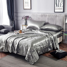 FastXmas zijden satijnen dekbed (queensize), effen, omkeerbare, verkoelende deken, ademend, lichtgewicht, gewatteerd beddengoed, machinewasbaar.