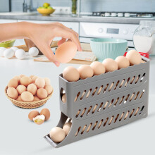 Porte-œufs 30Eggs pour réfrigérateur - Organisateur à roulettes automatique, distributeur compact à 4 niveaux, grande capacité (gris)