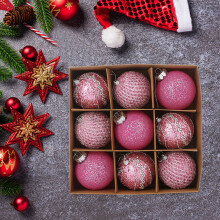 Boules de Noël de 8 cm, lot de 9, décorations de Noël en dentelle et sequins, compatibles avec la décoration du sapin et de la maison, ornements