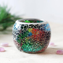 Suport pentru lumânări tip pastilă din vitraliu mozaic - Cupă decorativă pentru lumânări de nuntă, aniversare, piesă centrală pentru
