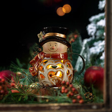 Bougeoir bonhomme de neige en céramique - Photophore pour bougie chauffe-plat, Décoration de Noël pour la chambre, Cadeau unique pour maman et