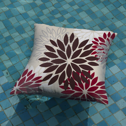 Conjunto de 2 capas de almofada com estampa floral em tons de vermelho e marrom, 50x50cm (20x20 polegadas), nas cores branco e cinza, impermeáveis, 1