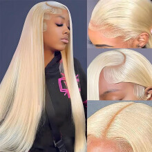 613Blonde Lace Front Parykk Ektehår, Gjennomsiktig og Rett, Forhåndsplukket Limfri Parykk, Kompatibel med Helhodet