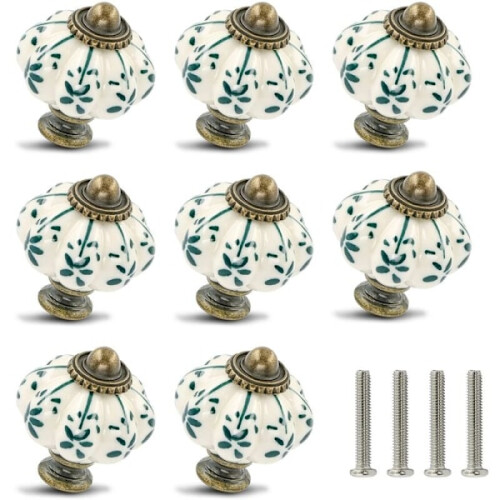 12-pack Ivory and Green Ceramic Knobs - Pumpkin Cabinet Knobs Retro Dresser Knobs - Vintage Drawer Pulls with Screws for Cabinet Drawer Wardrobe 1