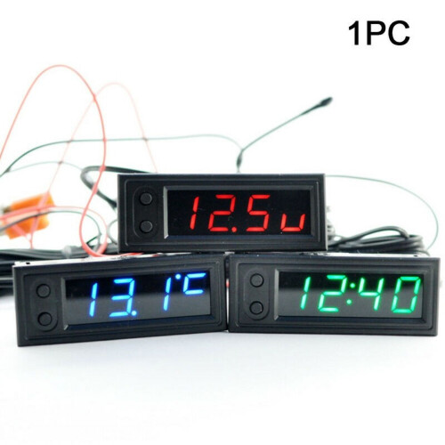12V 3in1 Vehicle Car Kit Thermometer + Voltmeter + Clock LED Digital Display 1