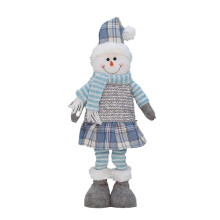 Bonhomme de neige en peluche de 58 cm (23 pouces) avec chapeau et écharpe à carreaux, pieds extensibles, idéal pour décorer une table ou une