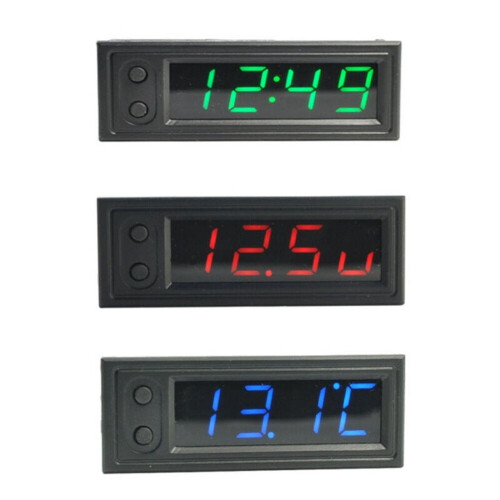 12V 3in1 Vehicle Car Kit Thermometer + Voltmeter + Clock LED Digital Display 2