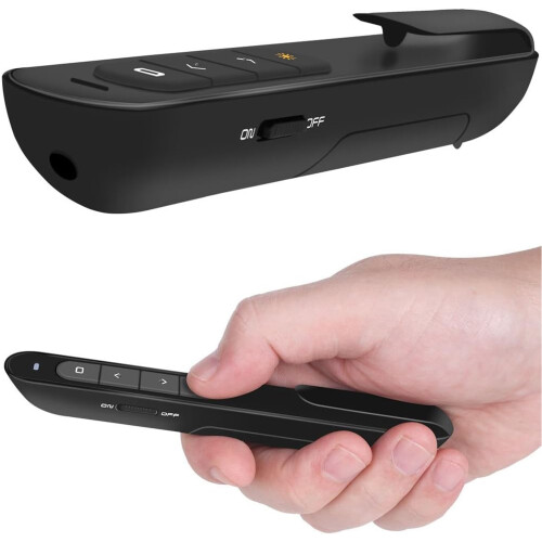 Wireless Presenter with Hyperlink & Volume Control, RF 2.4GHz USB Clicker for PowerPoint, Slide Advancer Remote Pointer (Black) 2