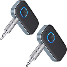 OBOSOE Bluetooth 5.0 AUX Adapter for Car, Noise Cancelling, 16H Battery, Dual Connect, Compatible with Home Stereo & Wired Headphones - Black+Gray,