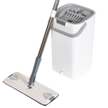 Flat Mop with Bucket 360 Rotation Spin Mop Hands Dual Wet Dry Use Easy Water Stain Removal 38cm