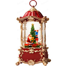 Christmas Snow Globe Lantern with Rotating Train, Lighted Musical Santa Scene, USB or Battery Operated, 12.5 Inch