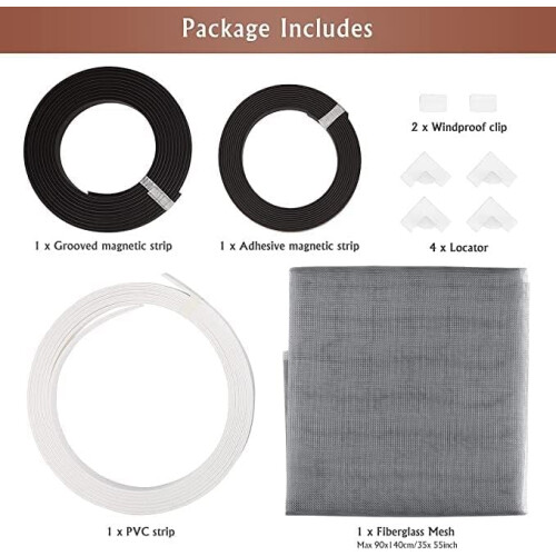 Magnetic Window Screen with Adjustable Fit DIY Easy Installation Grey Mesh 265x280cm 1