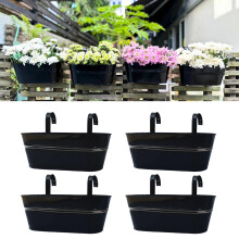 15 Inch Black Metal Hanging Rail Planter Box with Dual Mount for Balcony Railing and Fence