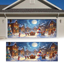 TAIAOJING Weihnachts-Garagentorabdeckung, Weihnachtsmann- und Oldtimer-LKW-Design, großes Outdoor-Banner für festliche Heimdekoration, Fotografie,