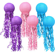 Warkul 6er-Set hängende Quallen-Papierlaternen mit langen Quasten, Meerjungfrauen-Partydeko, Meeres- und Ozean-Tier-Babyparty-Geburtstagsdeko