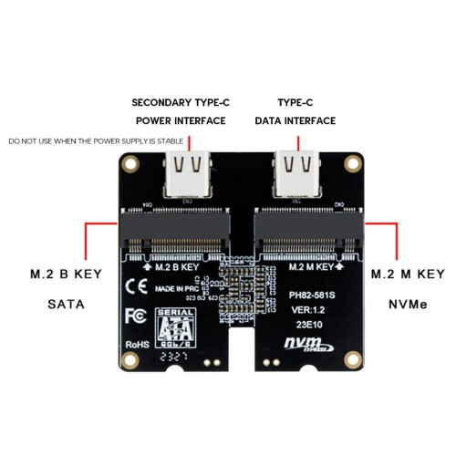 FOR NVMe/SATA SSD JMS581-kontroller Solid Disk-ekspansjonskort Type-C USB3.1 10 Gbps harddiskkonverter