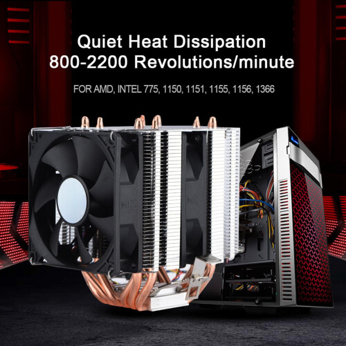 Θερμοσωλήνας ψύξης CPU 4 ακίδων και 6 ακίδων, διπλή ψύξη αέρα πύργου, αθόρυβη 1