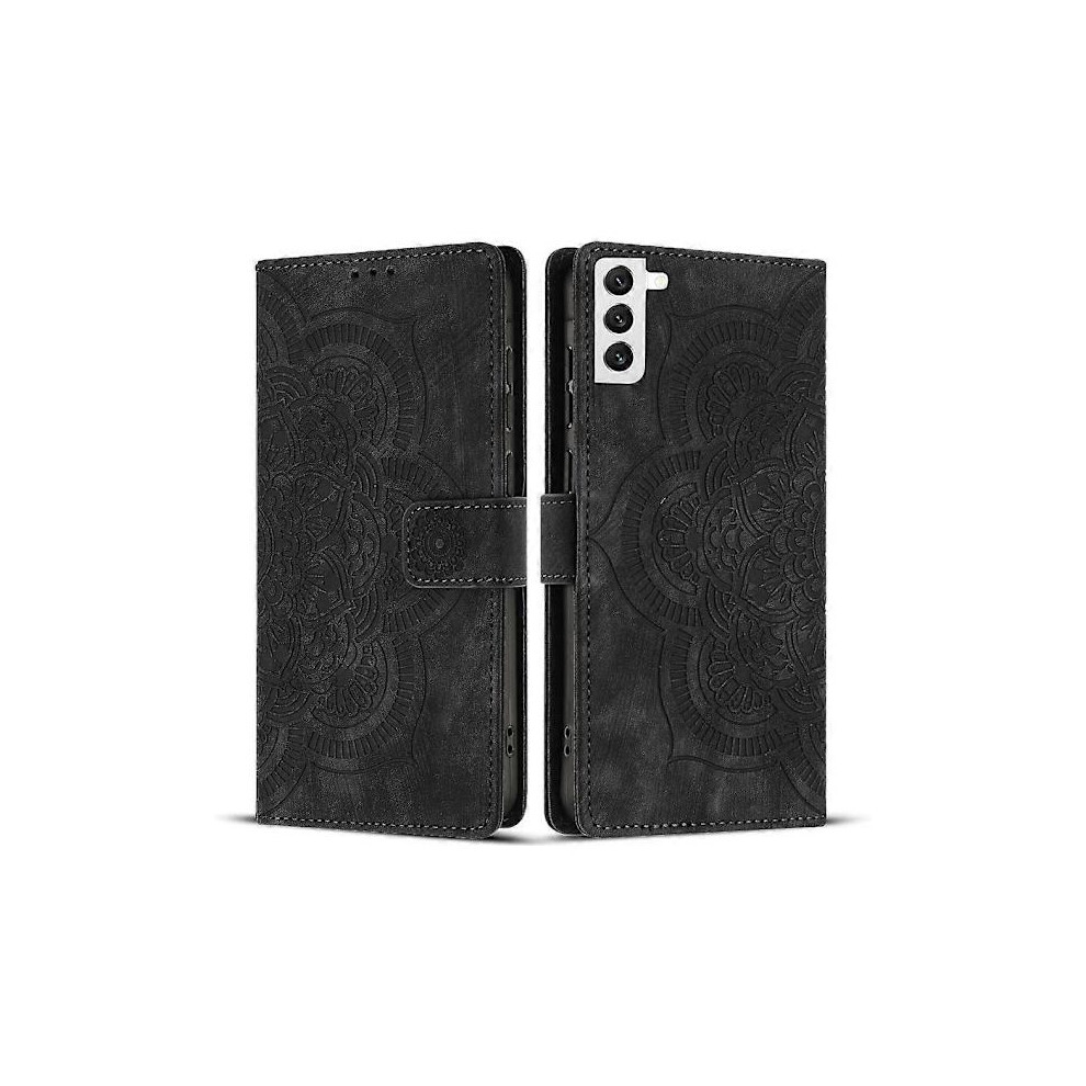 Mandala Embossed Retro Frosted Leather Phone Case-Lingling} For Compatible With Samsung Galaxy S22 5G Black 9395123881416